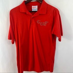 Women's Top Golf Shirt Polo Short Sleeve Rhinstones Collar Red Large L